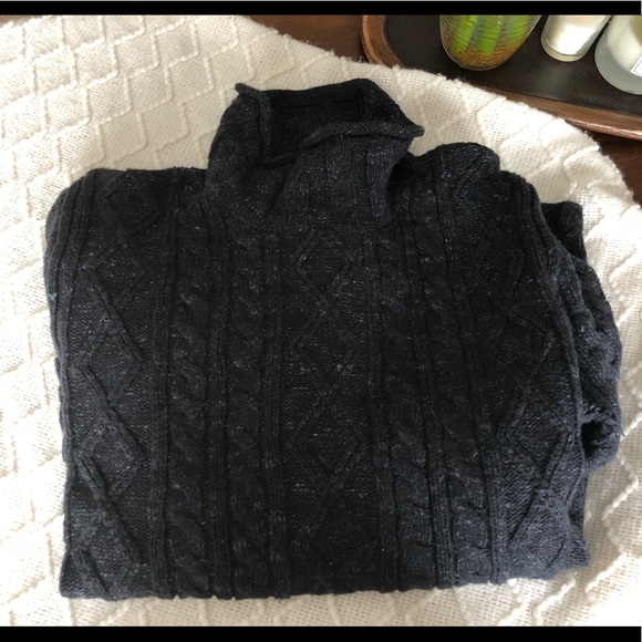 black cable knit turtleneck sweater